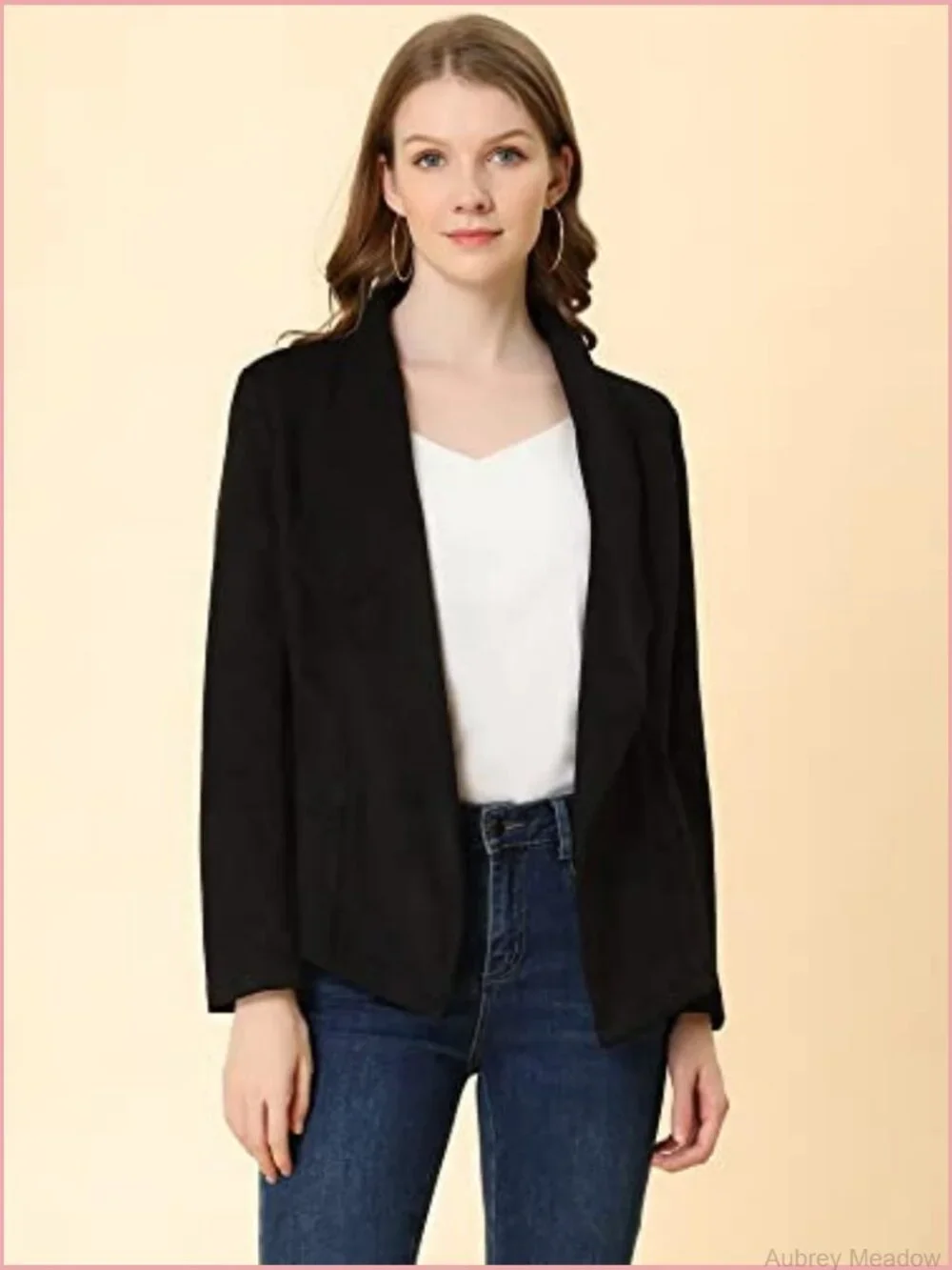 Faux Suede Draped Open Front Cardigan Blazer Jacket Lapel Long Sleeve